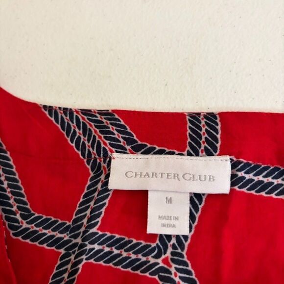 Charter Club Blouse Women's Medium Red V-Neck 3/4 Sleeve Career Shirt Top - Picture 6 of 8